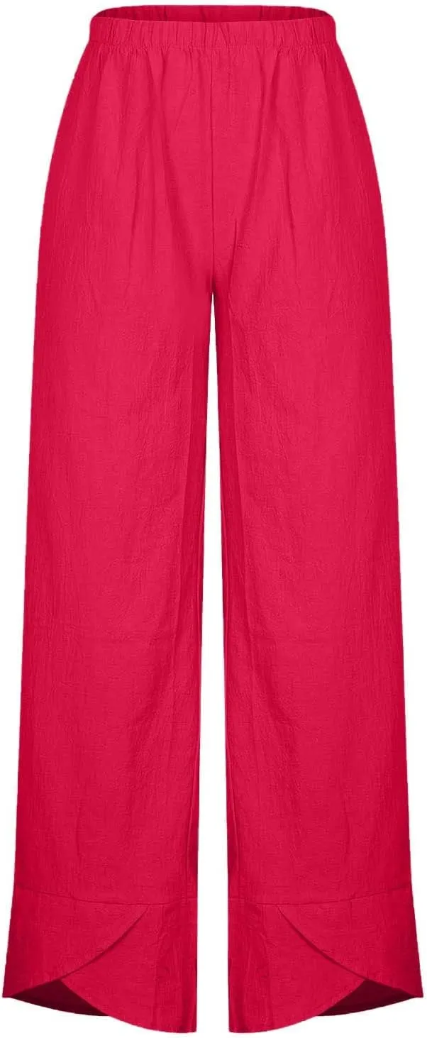 Womens Capris for Summer Linen Casual Cropped Pants Loose Fit Wide Leg Pants Summer Baggy Trousers with Pockets