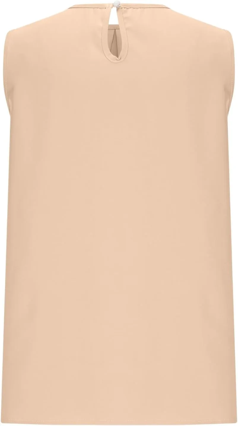 Womens Cute Sleeveless Shirts Pleated Round Neck Tank Tops Casual Comfy Solid Color Going Out Blouse