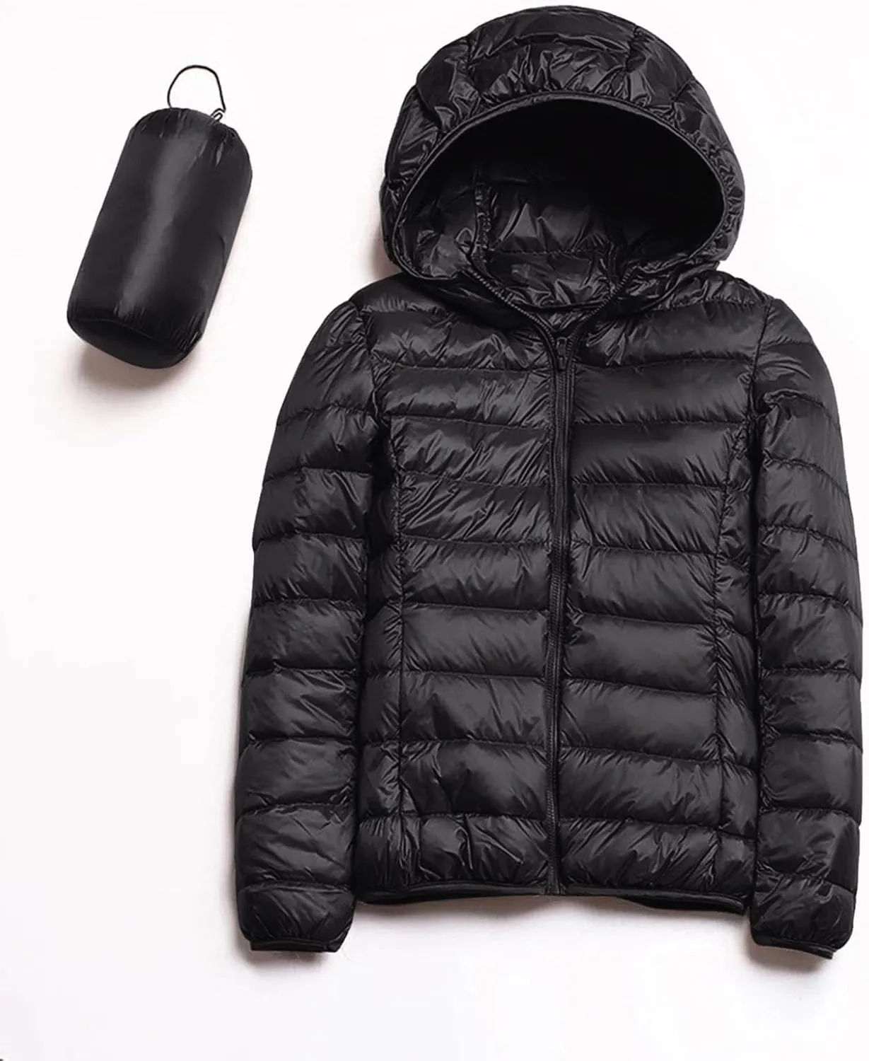 Women's Hooded Packable Ultra Light Weight Short Down Jacket Full-Zip Short Puffer Jackets