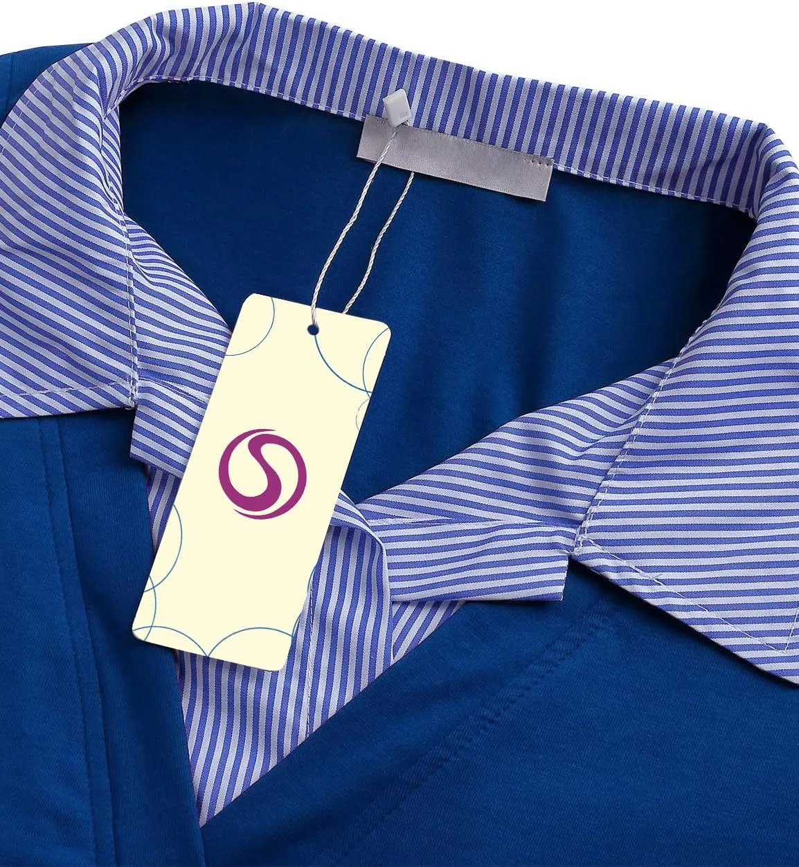 Women's Long Sleeve Contrast Collar Shirt A-line Pleated Office Tunic