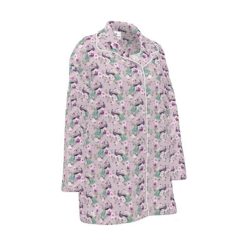 Womens Luxury Pyjama Shirt - Peacock Light Botanicals Collection