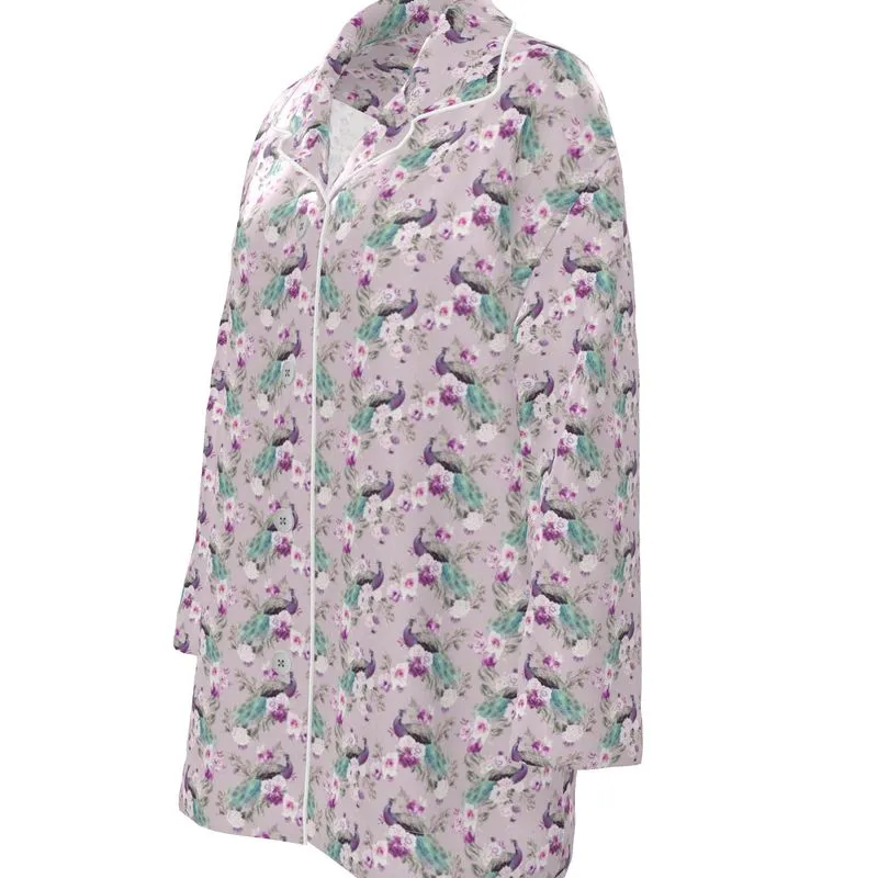 Womens Luxury Pyjama Shirt - Peacock Light Botanicals Collection