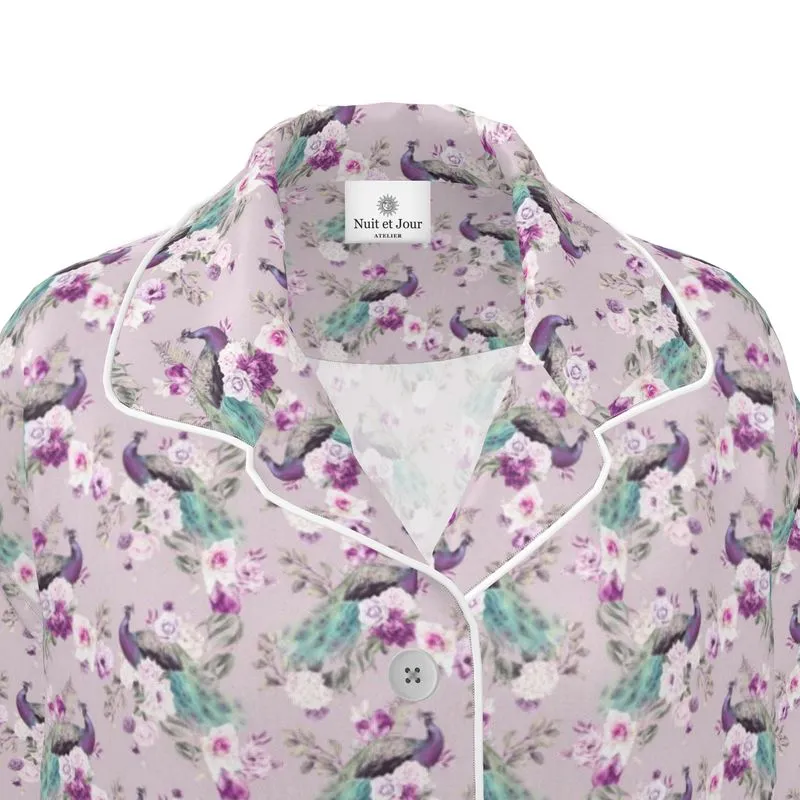 Womens Luxury Pyjama Shirt - Peacock Light Botanicals Collection