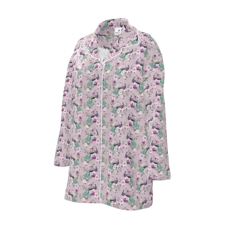Womens Luxury Pyjama Shirt - Peacock Light Botanicals Collection