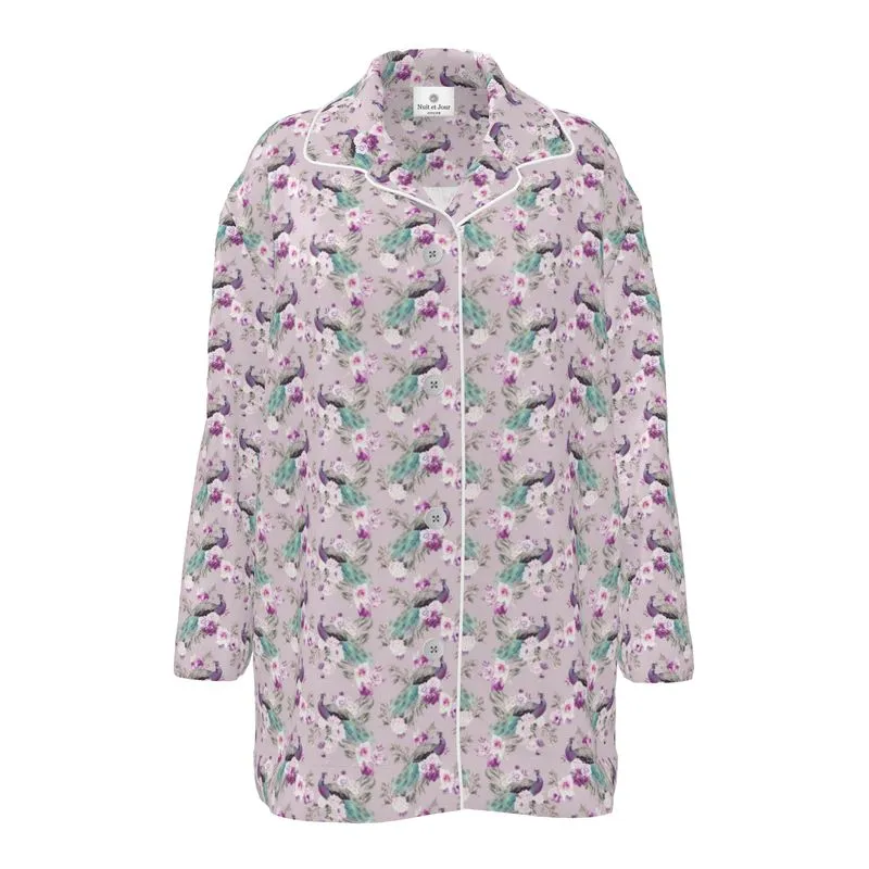 Womens Luxury Pyjama Shirt - Peacock Light Botanicals Collection
