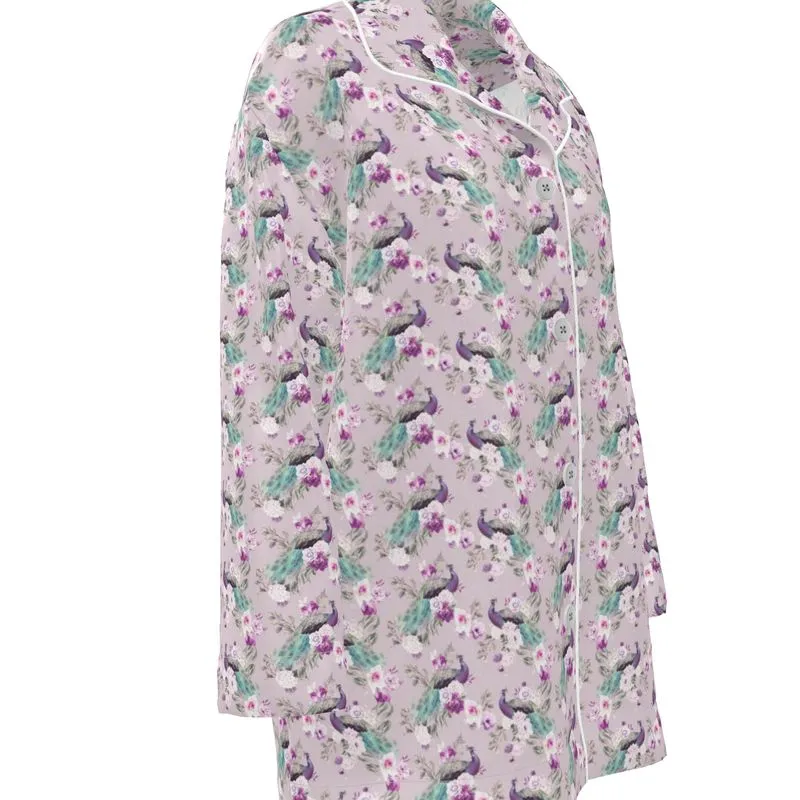 Womens Luxury Pyjama Shirt - Peacock Light Botanicals Collection