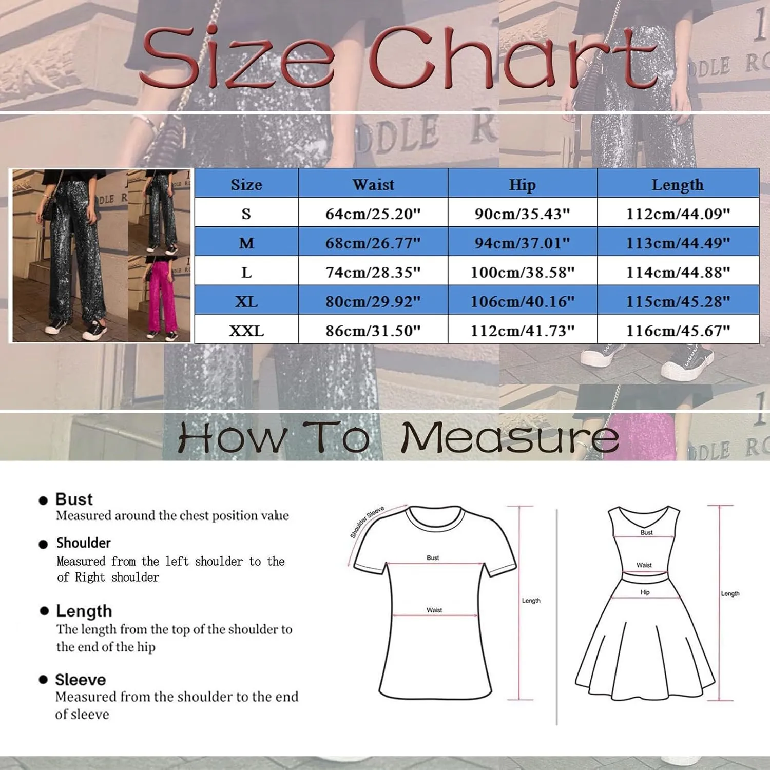 Women's Metallic Glitter Flowy A Line Design Fashion Casual Pants High Waisted Baggy Wide Leg Straight Trousers