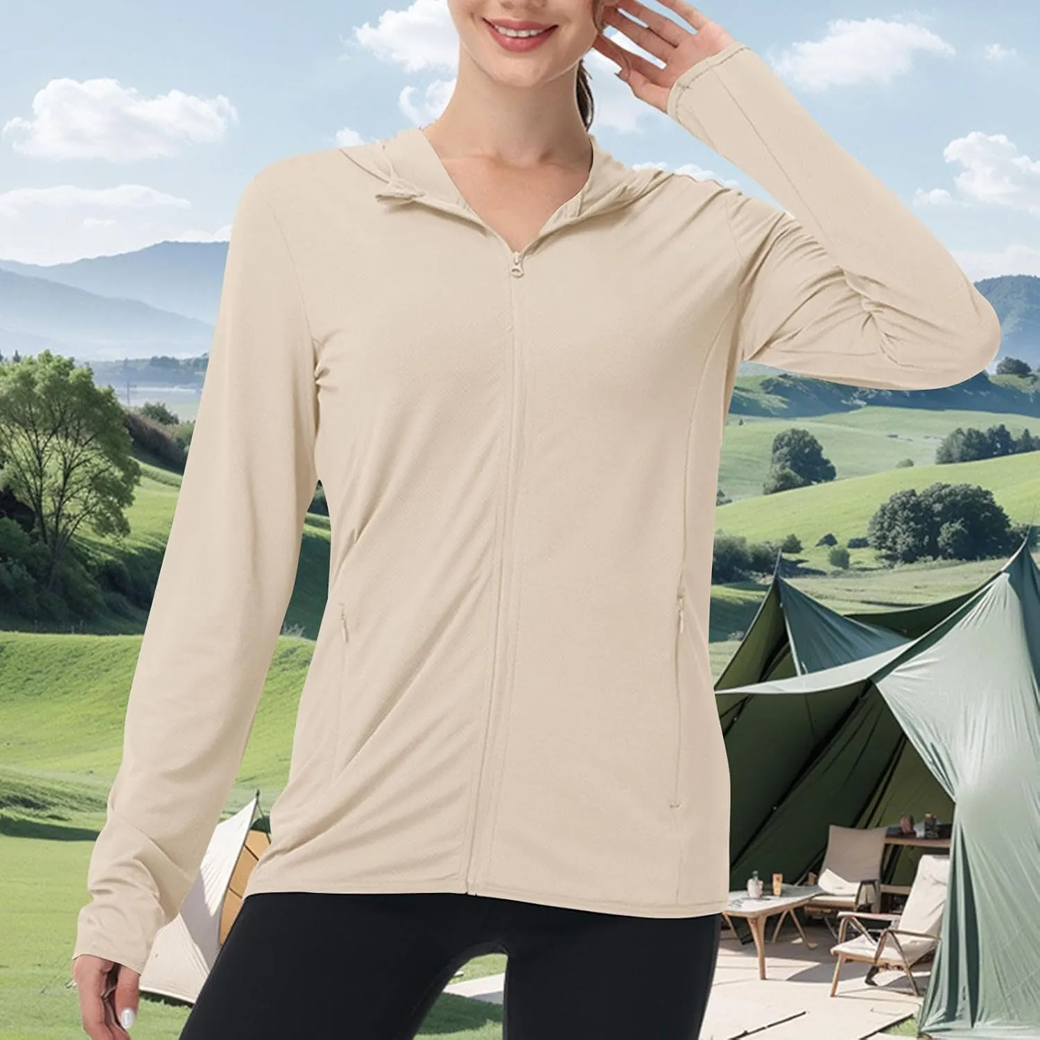 Womens Sun Shirts Full Zip UPF 50  Protection Hoodie Jacket Long Sleeve Summer Hiking Outdoor Lightweight Jackets