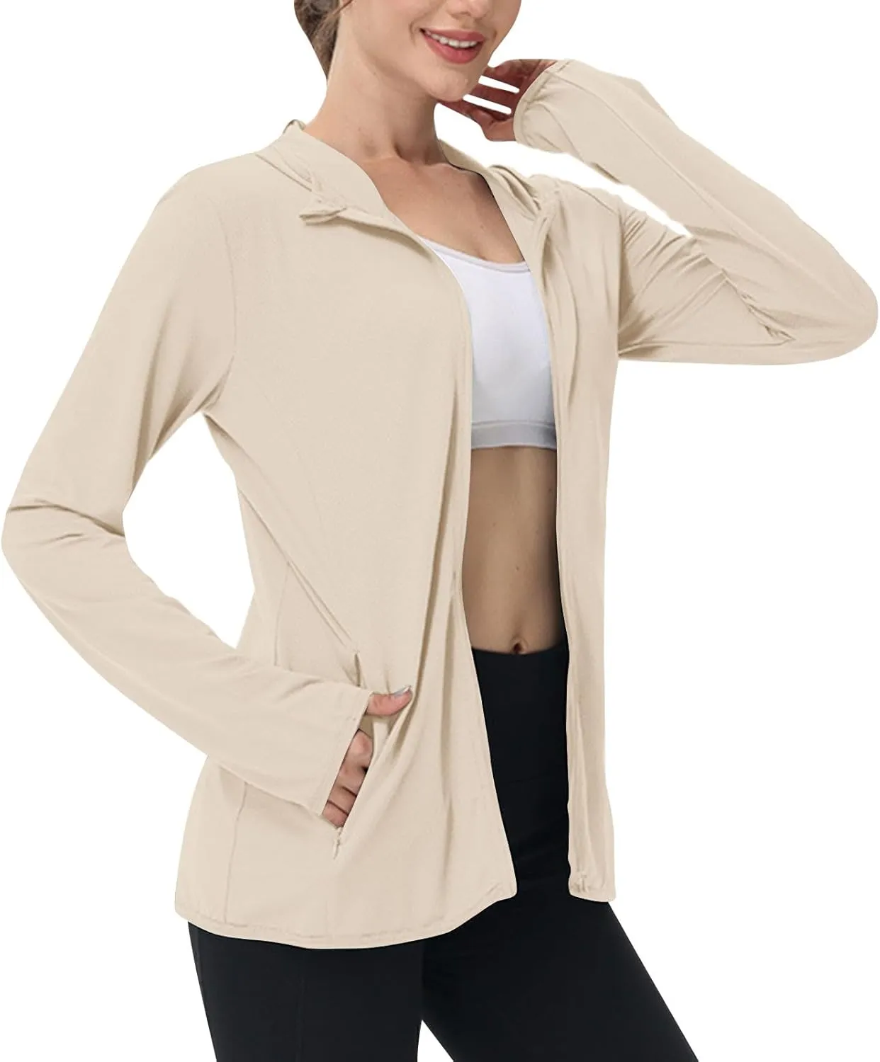 Womens Sun Shirts Full Zip UPF 50  Protection Hoodie Jacket Long Sleeve Summer Hiking Outdoor Lightweight Jackets