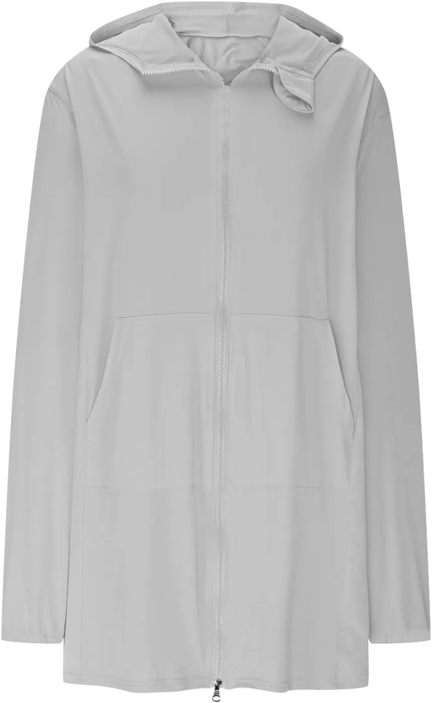 Women's UPF 50  Swim Cover Up Sun Protection Hoodie Long Jacket SPF Lightweight Performance Beach Coverups with Pocket