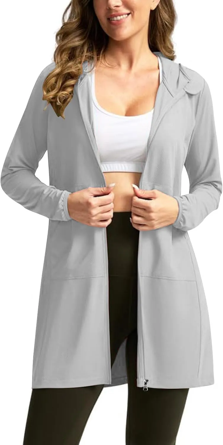 Women's UPF 50  Swim Cover Up Sun Protection Hoodie Long Jacket SPF Lightweight Performance Beach Coverups with Pocket