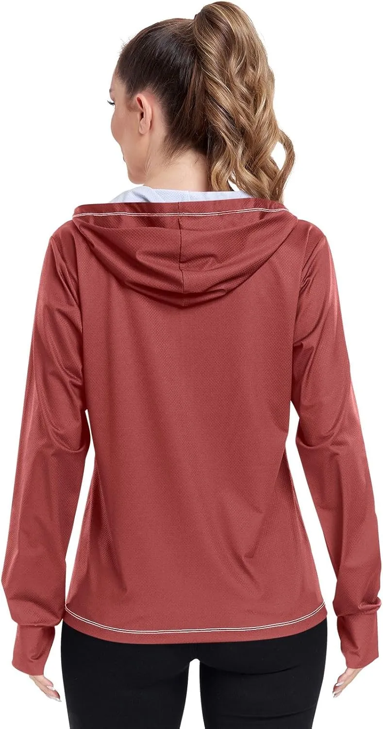 Womens UPF Hoodie Light Salmon Long Sleeve Sun Shirt for Women with Pocket Womens SPF 50 Shirts Long Sleeve Lightweight