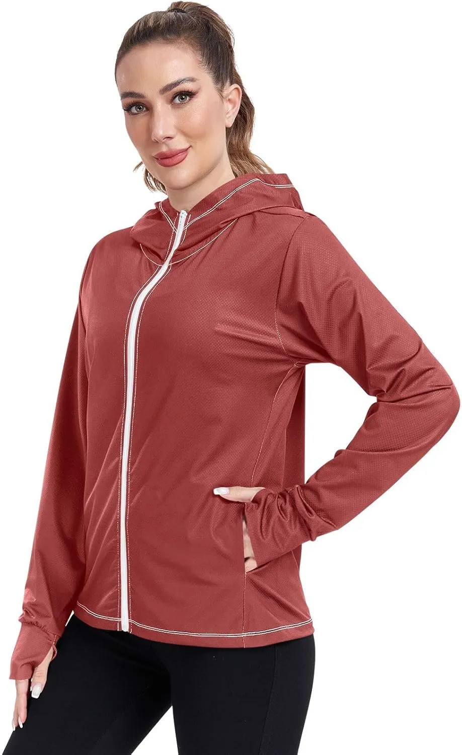 Womens UPF Hoodie Light Salmon Long Sleeve Sun Shirt for Women with Pocket Womens SPF 50 Shirts Long Sleeve Lightweight