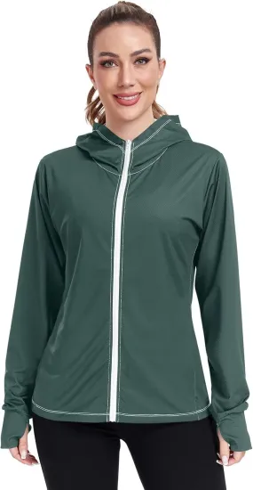 Womens UPF Hoodie Light Salmon Long Sleeve Sun Shirt for Women with Pocket Womens SPF 50 Shirts Long Sleeve Lightweight