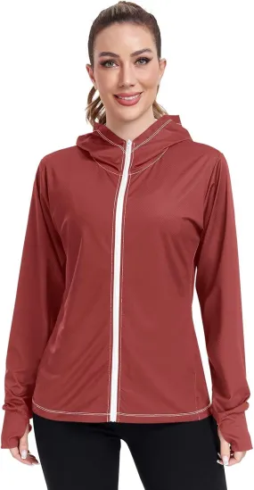 Womens UPF Hoodie Light Salmon Long Sleeve Sun Shirt for Women with Pocket Womens SPF 50 Shirts Long Sleeve Lightweight